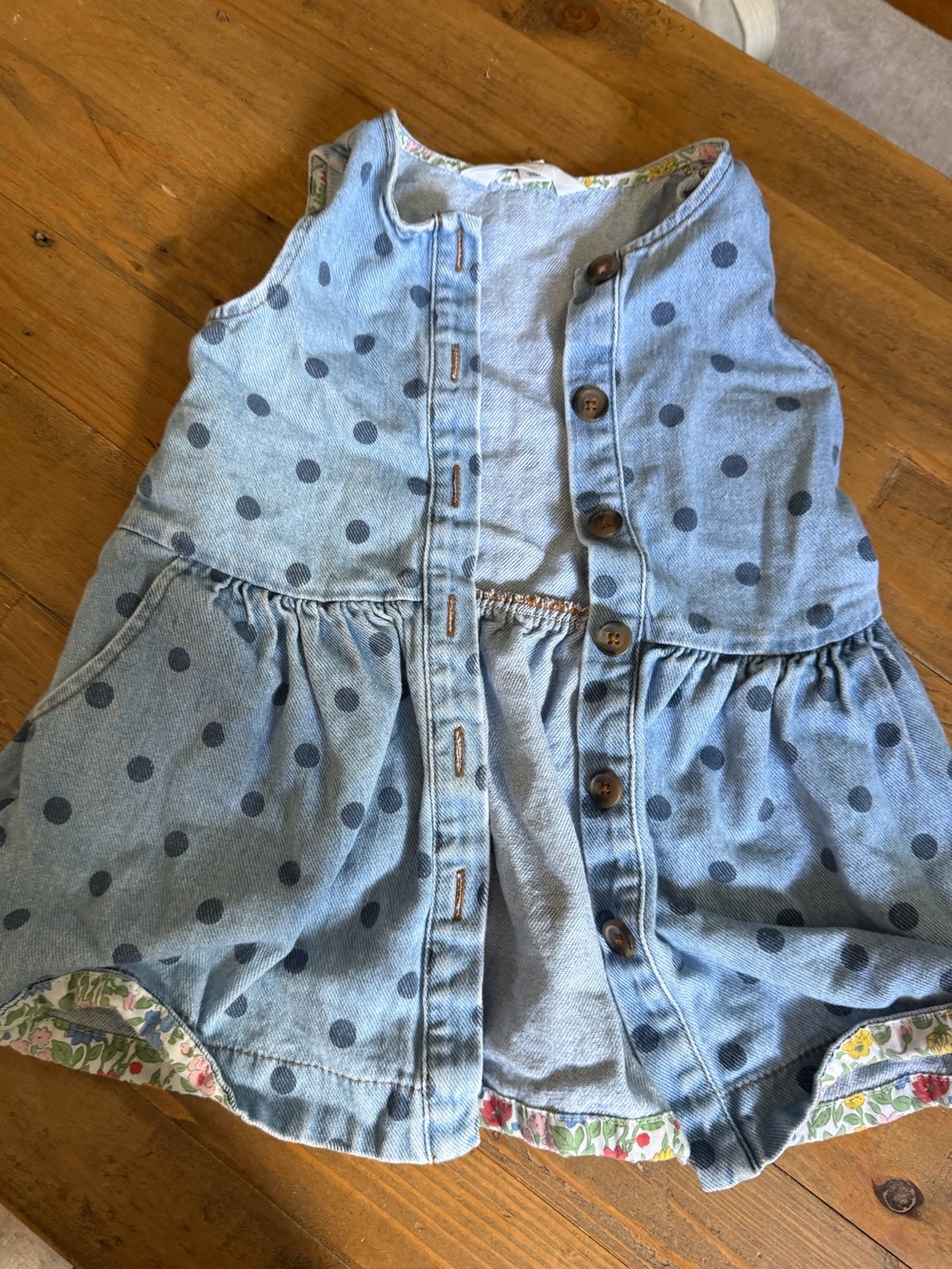 Mini Boden Light Wash Polka Dot Denim Button-Front Dress - Blue